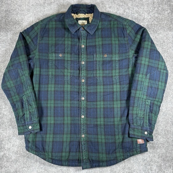 L.L. Bean Other - LL Bean Jacket Men's Medium Green Blue Scotch Slightly Fitted Pearl Snap